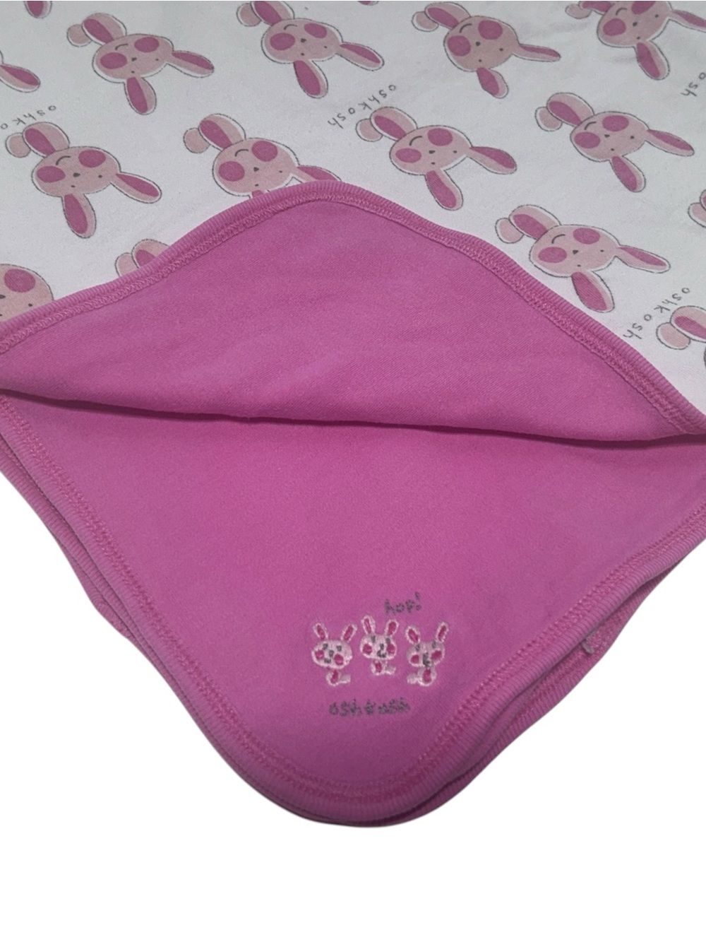 OshKosh Pink “Hop” Bunny cotton baby blanket Reversible